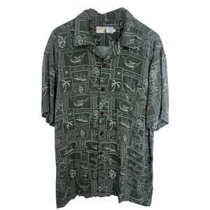 High Surf Hawaiian Shirt Mens XL Green Tropical Button Up Aloha